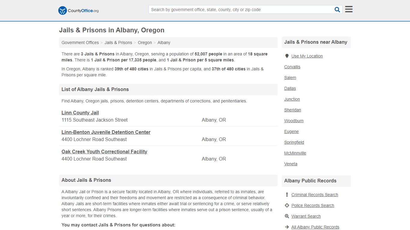 Jails & Prisons - Albany, OR (Inmate Rosters & Records)
