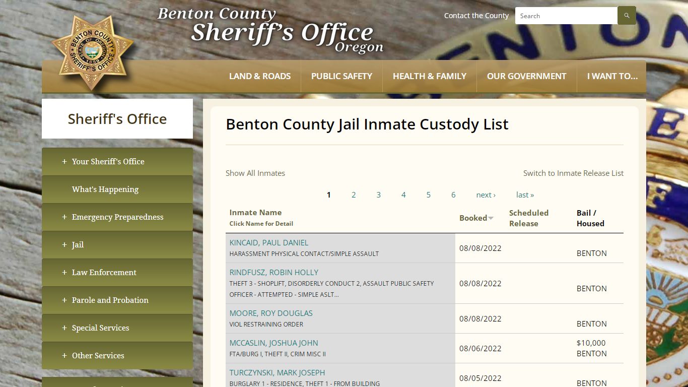 Benton County Jail Inmate Custody List | Benton County Oregon